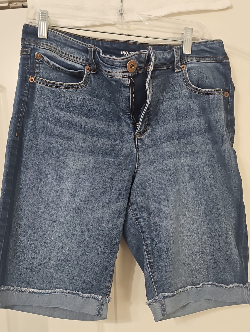 INC International Concepts Denim Shorts - Medium Blue with Gold Stitching